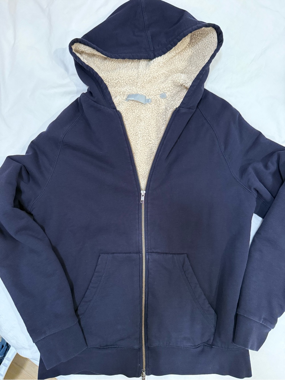 Vince Navy Zip Front Jacket with Cream Sherpa Lining
